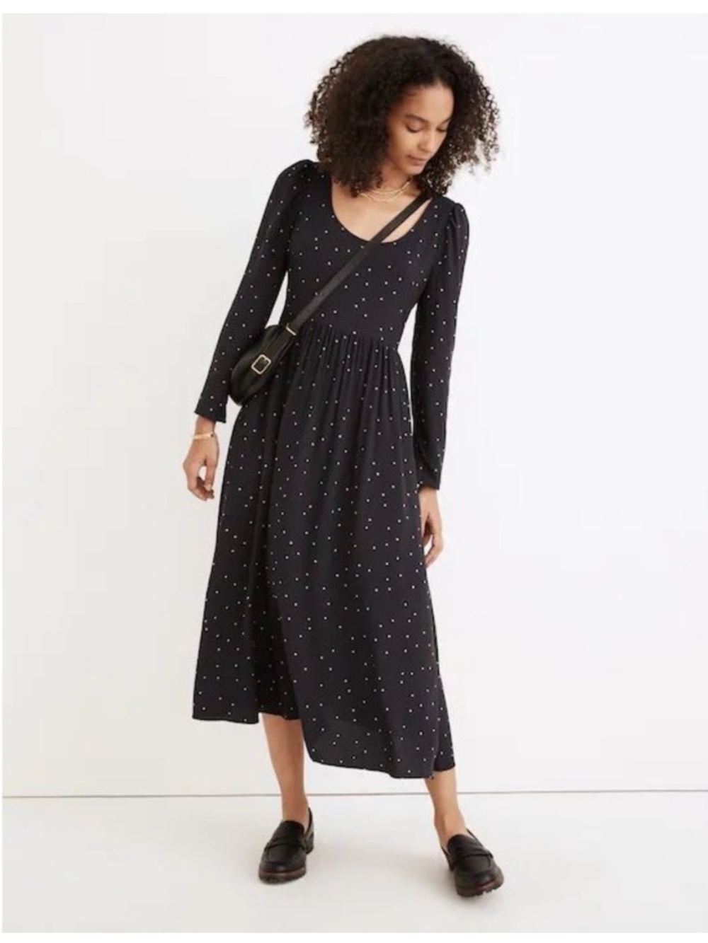 NWT Madewell Alicia Long-Sleeve Scoopneck Midi Dress in Night Stars, 00